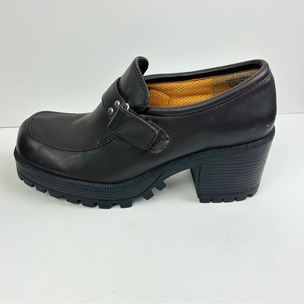 Y2K Vintage Lower East Side Chunky Loafers Dark Brown Size 9.5 Block Heels